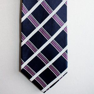 FRANGI  Made in Italy Silk tie Classic Navy white Pink Plaid Striped